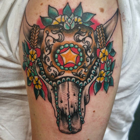 Traditional Bull Skull by Leif Hansen TattooNOW